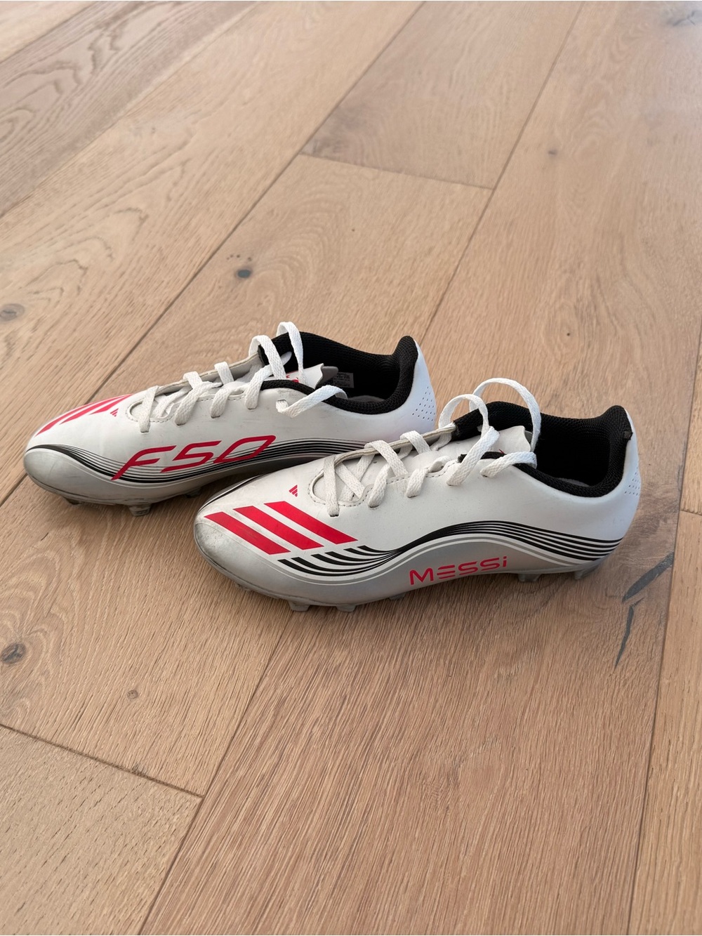 adidas Kids White Black Pink Messi F50 Cleats